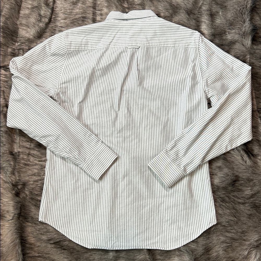 Everlane Uniform Gray White Striped Button Down Slim Fit Oxford Shirt Medium - Picture 2 of 9